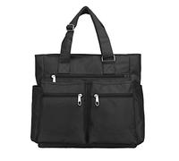 VOLGANIK ROCK Sac fourre-tout en toile imperméable en nylon multi-poches pour ordinateur portable sac de travail enseignant sac à main et sacs à main pour femmes et hommes, Noir (noir), Large