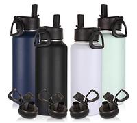 Volhoply 1l Gourde Inox avec Paille 4 Paquets,1 litre Bouteille Isotherme Café Double Paroi avec Deux Couvercles Sans BPA,Bottle Réutilisable en Métal Étanche pour Sport,Adulte(Mélange,4 Set)