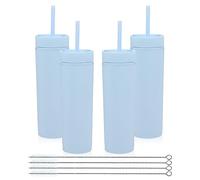 Volhoply 480ml Mug en plastique avec couvercle et paille Bulk 4 Pack, Isolé Double Paroi Bpa Free Matte Acrylique Gobelets, Café glacé Voyage Gobelets Party Cup,Cadeaux Diy(Bleu,4 Set)
