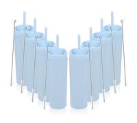 Volhoply 480ml Mug en plastique avec couvercle et paille Bulk 4 Pack, Isolé Double Paroi Bpa Free Matte Acrylique Gobelets, Café glacé Voyage Gobelets Party Cup,Cadeaux Diy(Bleu,8 Set)