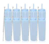 Volhoply 480ml Mug en plastique avec couvercle et paille Bulk 4 Pack, Isolé Double Paroi Bpa Free Matte Acrylique Gobelets, Café glacé Voyage Gobelets Party Cup,Cadeaux Diy(Bleu,10 Set)