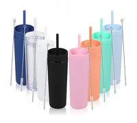 Volhoply 480ml Mug en plastique avec couvercle et paille Bulk 4 Pack, Isolé Double Paroi Bpa Free Matte Acrylique Gobelets, Café glacé Voyage Gobelets Party Cup,Diy(Coloris Assortis,8 Set)