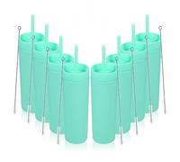 Volhoply 480ml Plastique Skinny Gobelet Avec Couvercle et Paille Bulk 4 Pack, Isolé Double Paroi Bpa Free Matte Acrylique Gobelet, Café glacé Voyage Gobelet Party Cup,Cadeaux Diy(Vert,8 Set)