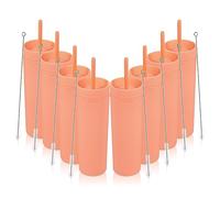 Volhoply 480ml Plastique Skinny Gobelet Avec Couvercle et Paille Bulk 4 Pack, Isolé Double Paroi Bpa Free Matte Acrylique Gobelet, Café glacé Voyage Gobelet Party Cup,Cadeaux Diy(orange,8 Set)