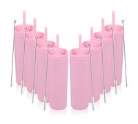 Volhoply 480ml plastique Skinny Gobelets avec couvercle et paille Bulk 4 Pack, Isolé double paroi Bpa Free Matte Acrylique Gobelets, Café glacé Voyage Gobelets Party Cup,Cadeaux Diy(Rose,8 Set)