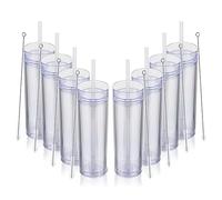 Volhoply 480ml plastique Skinny Gobelets Avec Couvercle et Paille Bulk 4 Pack, Isolé Double Paroi Bpa Free Matte Acrylique Gobelets, Glaçons de Voyage Party Cup,Cadeaux Diy(Claire,4 Set)