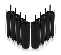 Volhoply 480ml plastique Skinny Gobelets Avec Couvercle et Paille Bulk 4 Pack, Isolé Double Paroi Bpa Free Matte Acrylique Gobelets, Café glacé Voyage Gobelets Party Cup,Cadeaux Diy(Noir,8 Set)