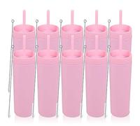 Volhoply 480ml plastique Skinny Gobelets avec couvercle et paille Bulk 4 Pack, Isolé double paroi Bpa Free Matte Acrylique Gobelets, Café glacé Voyage Gobelets Party Cup,Cadeaux Diy(Rose,10 Set)