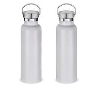 Volhoply 600ml Gourde Inox avec Poignée 2 paquets, Bouteille Isotherme à Double Paroi Avec Couvercle Anti-Fuite, Tasse Réutilisable en Métal Pour L'école, Randonneurs, Cadeaux(Blanc,2 Set)