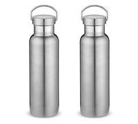Volhoply 600ml Gourde Inox avec Poignée 2 paquets, Bouteille Isotherme à Double Paroi Avec Couvercle Anti-Fuite, Tasse Réutilisable en Métal Pour L'école, Randonneurs, Cadeaux(Argent,2 Set)