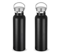 Volhoply 600ml Gourde Inox avec Poignée 2 paquets, Bouteille Isotherme à Double Paroi Avec Couvercle Anti-Fuite, Tasse Réutilisable en Métal Pour L'école, Randonneurs, Cadeaux(Noir,2 Set)