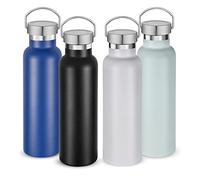 Volhoply 600ml Gourde Inox avec Poignée 4 paquets, Bouteille Isotherme à Double Paroi Avec Couvercle Anti-Fuite, Tasse Réutilisable en Métal Pour L'école, Randonneurs, Cadeaux(Mélange,4 Set)