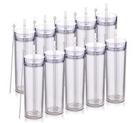 Volhoply 600ml Tumbler en Plastique Réutilisables Lot de 10,Tasse en Plastique à Double Paroi avec Couvercle et Paille,Gobelets Café en Acrylique de Matte Libre BPA pour Soirées,Cadeaux(Clair,10 Set)