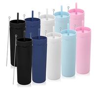 Volhoply 600ml Tumbler en Plastique Réutilisables Lot de 10,Tasse en Plastique à Double Paroi avec Couvercle et Paille,Gobelets à Café en Acrylique de Matte Libre BPA pour Soirées(Assortiment,10 Set)