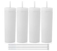 Volhoply 600ml Tumbler en Plastique Réutilisables Lot de 4,Tasse en Plastique à Double Paroi avec Couvercle et Paille,Gobelets à Café en Acrylique de Matte Libre BPA pour Soirées,Cadeaux(Blanc,4 Set)