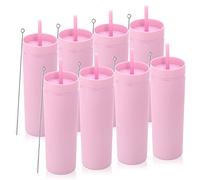Volhoply 600ml Tumbler en Plastique Réutilisables Lot de 8,Tasse en Plastique à Double Paroi avec Couvercle et Paille,Gobelets à Café en Acrylique de Matte Libre BPA pour Soirées,Cadeaux(Rose,8 Set)