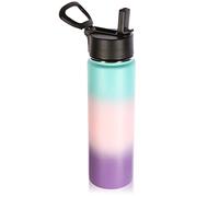 Volhoply 660ml Bouteilles D'eau en Acier Inoxydable avec Paille, Bouteille Isotherme Café Double Paroi avec Couvercle Sans BPA, Bottle Réutilisable en Métal Étanche pour Sport, enfant, Cadeaux