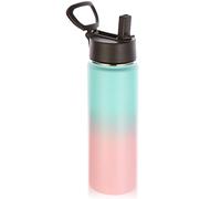 Volhoply 660ml Bouteilles D'eau en Acier Inoxydable avec Paille, Bouteille Isotherme Café Double Paroi avec Couvercle Sans BPA, Bottle Réutilisable en Métal Étanche pour Sport, enfant, Cadeaux