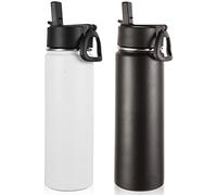 Volhoply 660ml Gourde Inox avec Paille 2 Paquets, Bouteille Isotherme Café Double Paroi avec Couvercle Sans BPA, Bottle Réutilisable en Métal Étanche pour Sport, enfant, Cadeaux(Mélange,2 Set)