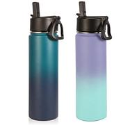 Volhoply 660ml Gourde Inox avec Paille 2 Paquets, Bouteille Isotherme Double Paroi avec Couvercle Sans BPA, Bottle Réutilisable en Métal Étanche pour Sport,enfant,Cadeaux(Assortiment,2 Set)