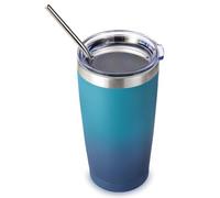 Volhoply Lot de 1 gobelet de voyage en acier inoxydable de 591 ml avec couvercle et paille, tasse à café glacé à double paroi isotherme pour boissons chaudes et froides, gobelet de voyage pour
