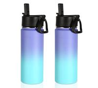 Volhoply Lot de 2 bouteilles d'eau isothermes en acier inoxydable pour enfants avec couvercle à paille, double paroi sous vide en métal, large goulot réutilisable pour boissons froides (violet bleu,
