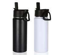Volhoply Lot de 2 bouteilles d'eau isothermes en acier inoxydable pour enfants avec paille, double paroi sous vide en métal, large goulot réutilisable pour boissons froides (mélange, lot de 2)