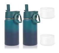 Volhoply Lot de 2 bouteilles d'eau pour enfants avec couvercle à paille et bottes en silicone - Lot de 2 bouteilles isothermes en acier inoxydable pour garçons et filles - Bouteilles étanches à double