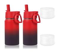 Volhoply Lot de 2 bouteilles d'eau pour enfants de 414 ml avec couvercle à paille et bottes en silicone, gobelets isothermes en acier inoxydable pour garçons et filles, à double paroi sous vide (rouge