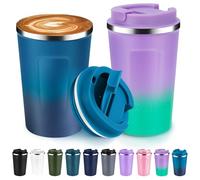 Volhoply Lot de 2 tasses à café de voyage à double paroi isotherme à double paroi avec couvercle à rabat - Tasse à café réutilisable, anti-fuite, portable pour boissons chaudes et froides (mélangé,