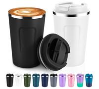 Volhoply Lot de 2 tasses à café de voyage isothermes à double paroi avec couvercle à rabat - Tasses à café réutilisables, anti-fuite, portables pour boissons chaudes et froides (assorti, lot de 2)