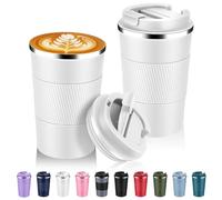 Volhoply Lot de 2 tasses à café de voyage isothermes en acier inoxydable de 390 ml avec couvercle à rabat - Tasse à café réutilisable à double paroi sous vide en métal - Gobelet thermique étanche pour