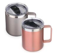 Volhoply Lot de 2 tasses à café isothermes en acier inoxydable avec couvercle - Tasse à café de voyage à double paroi sous vide avec poignée - Gobelet isotherme réutilisable pour garder au chaud et au