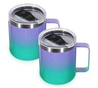 Volhoply Lot de 2 tasses à café isothermes en acier inoxydable de 414 ml avec couvercle - Tasse à café de voyage à double paroi sous vide avec poignée - Gobelet réutilisable pour garder au chaud