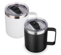 Volhoply Lot de 2 tasses à café isothermes en acier inoxydable de 414 ml avec couvercle - Tasse à café de voyage à double paroi sous vide avec poignée - Gobelet réutilisable pour garder au chaud