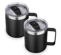 Volhoply Lot de 2 tasses à café isothermes en acier inoxydable de 414 ml avec couvercle - Tasse à café de voyage à double paroi sous vide avec poignée - Gobelet isotherme réutilisable pour le camping