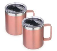 Volhoply Lot de 2 tasses à café isothermes en acier inoxydable de 414 ml avec couvercle - Tasse à café de voyage à double paroi sous vide avec poignée - Gobelet réutilisable pour garder au chaud