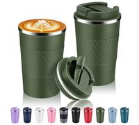 Volhoply Lot de 2 tasses à café isothermes en acier inoxydable - Tasses réutilisables à double paroi sous vide - Gobelets thermiques étanches