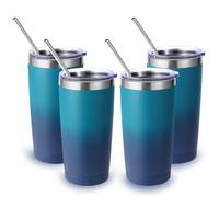 Volhoply Lot de 4 gobelets de voyage isolés de 550 ml - Double paroi en acier inoxydable avec revêtement en poudre - Tasse à café avec couvercle et paille - Tasses adaptées au porte-gobelets, sans BPA
