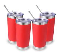 Volhoply Lot de 4 gobelets de voyage isolés de 550 ml - Double paroi en acier inoxydable avec revêtement en poudre - Tasse à café avec couvercle et paille, convient au porte-gobelet - Gobelets pour