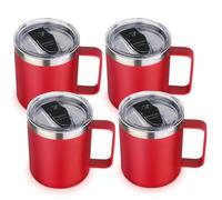 Volhoply Lot de 4 tasses à café isothermes en acier inoxydable avec couvercle - Tasse à café de voyage à double paroi avec poignée - Gobelet isotherme réutilisable en métal pour le camping - Cadeau de