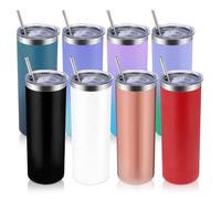 Volhoply Lot de 8 gobelets fins en acier inoxydable avec couvercle et paille - Isolation sous vide - Pour la maison, le bureau, les voyages et le bricolage (assortiment de 8)