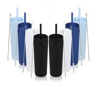 Volhoply Lot de 8 gobelets fins en plastique mat avec couvercle et paille - Gobelet isotherme à double paroi sans BPA - Tasse à café glacé réutilisable - Cadeau personnalisable (assortiment de