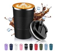 Volhoply Tasse à café de voyage isotherme en acier inoxydable de 390 ml avec couvercle à rabat, tasse à café réutilisable à double paroi sous vide en métal, portable pour boissons chaudes et froides