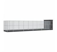 Volière avec extension argentée 1037 x 203 x 216 cm en acier | Acier galvanisé, maille en acier, porte verrouillable pour perroquets, perruches, lapins, canards, poules, oies