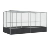 Volière avec extension argentée 418 x 207 x 212 cm en acier galvanisé | Grille en acier 12,7 x 12,7 mm, porte 48,5 x 152,5 cm, serrure, convient pour lapins, canards, poules, oies, usage extérieur
