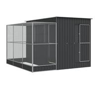 Volière avec extension en acier argenté 290 x 303 x 216 cm | Construction en acier galvanisé, grille en acier, porte battante avec système de verrouillage, pour lapins, canards, poules