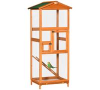 PawHut Cage à oiseaux volière en bois massif grande taille 2 portes toit asphalte tiroir amovible 68 x 63 x 165 cm | Aosom France