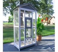 Volière Cage à oiseaux en bois de haute qualité 82x57x160cm - Apollo L 303 - Blanc et Gris - Extérieur