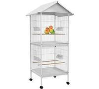 Volière Cage À Oiseaux Sur Roulettes Design Maison Mangeoires Perchoirs 10 Portes Plateaux Excréments Amovibles Acier Blanc